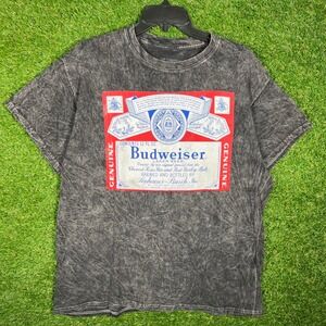 Brew City‎ Budweiser Acid Wash Graphic T-Shirt Mens Medium Charcoal Gray